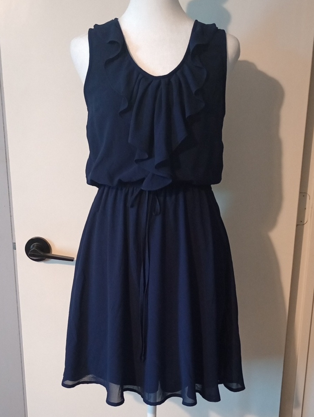 Navy Ruffle Mini Sleeveless Dress Size Small